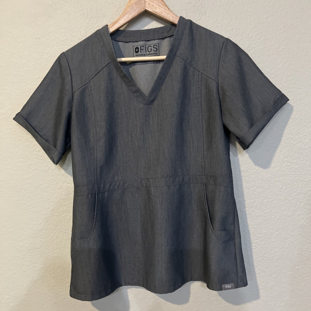 Figs Remera Scrub Top Heathered Gray Women Small FW2012 Medical V-Neck Pocket